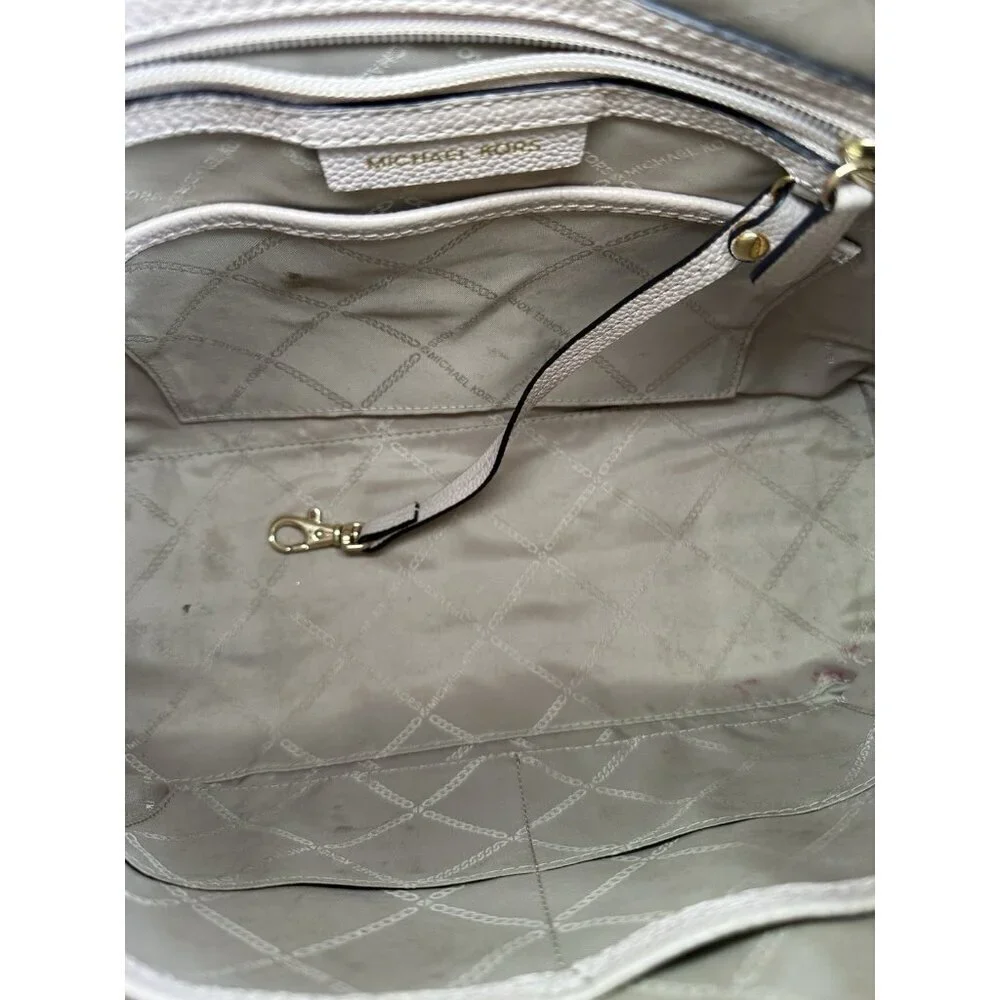 Michael Kors Mercer Medium Duffel Satchel Light Pink Stripe Leather Bag